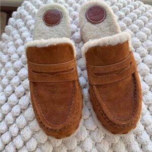 Chloe Tan Suede Mules with genuine shearing lining